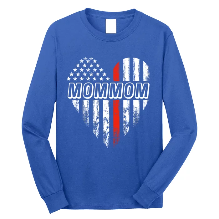 Proud Firefighter Mommom American Flag Heart Gift Long Sleeve Shirt