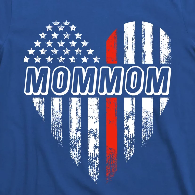 Proud Firefighter Mommom American Flag Heart Gift T-Shirt