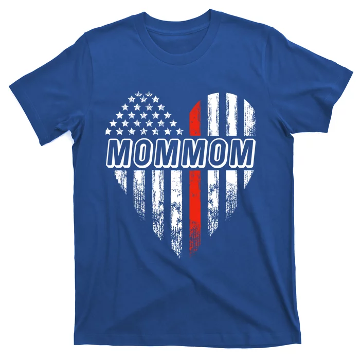 Proud Firefighter Mommom American Flag Heart Gift T-Shirt