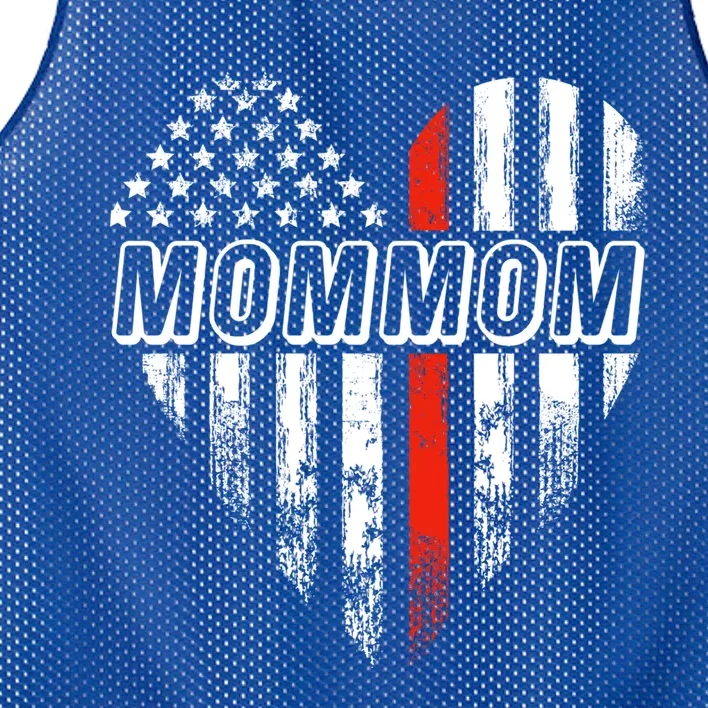 Proud Firefighter Mommom American Flag Heart Gift Mesh Reversible Basketball Jersey Tank