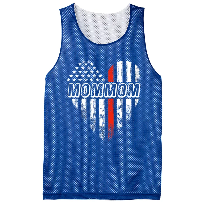 Proud Firefighter Mommom American Flag Heart Gift Mesh Reversible Basketball Jersey Tank