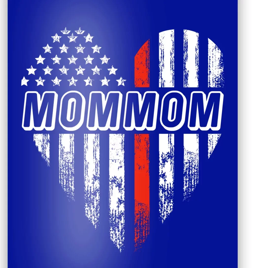 Proud Firefighter Mommom American Flag Heart Gift Poster