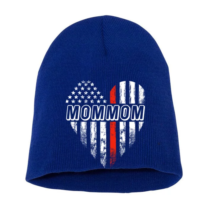 Proud Firefighter Mommom American Flag Heart Gift Short Acrylic Beanie