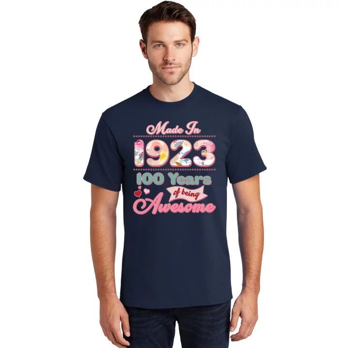 Pink Floral Made In 1923 100 Years Of Being Awesome Birthday Tall T-Shirt