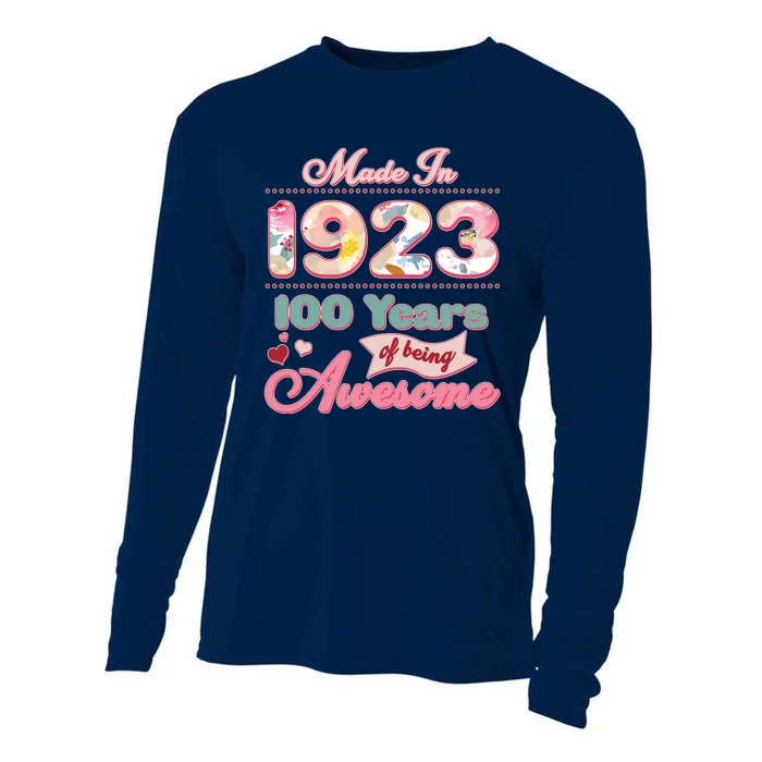 Pink Floral Made In 1923 100 Years Of Being Awesome Birthday Cooling Performance Long Sleeve Crew