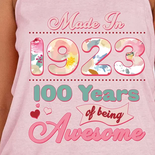 Pink Floral Made In 1923 100 Years Of Being Awesome Birthday Women's Knotted Racerback Tank