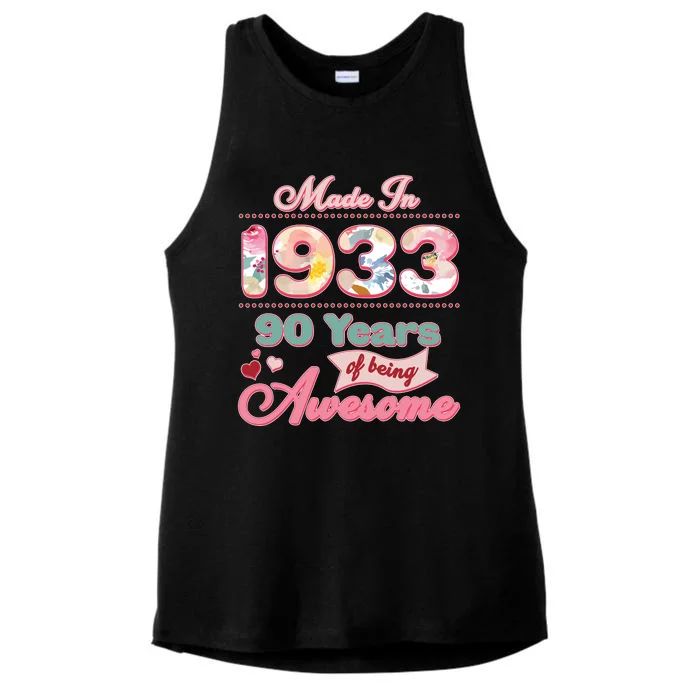 Pink Floral Made In 1933 90 Years Of Being Awesome Birthday Ladies Tri-Blend Wicking Tank