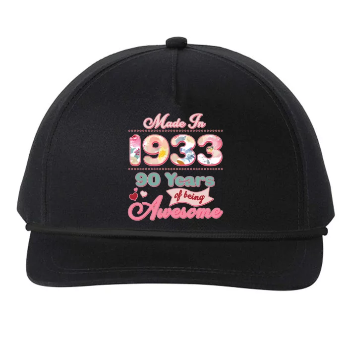 Pink Floral Made In 1933 90 Years Of Being Awesome Birthday Snapback Five-Panel Rope Hat