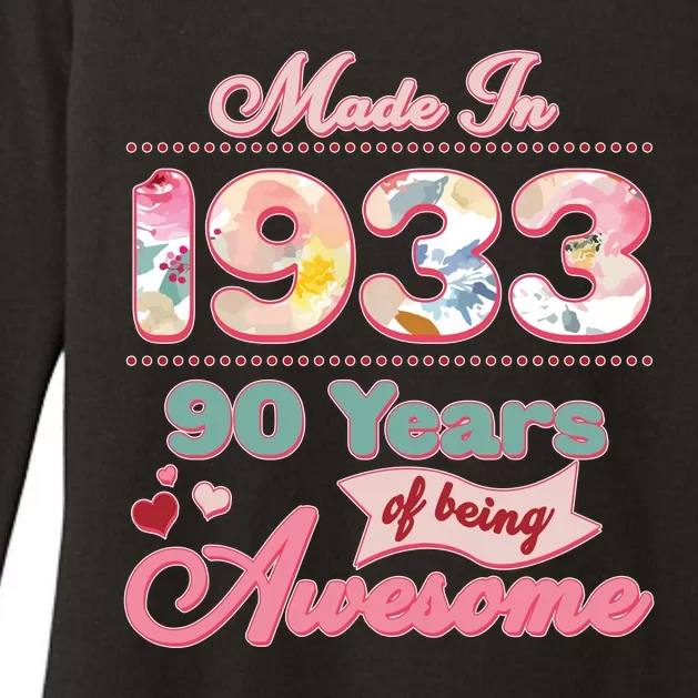 Pink Floral Made In 1933 90 Years Of Being Awesome Birthday Womens CVC Long Sleeve Shirt