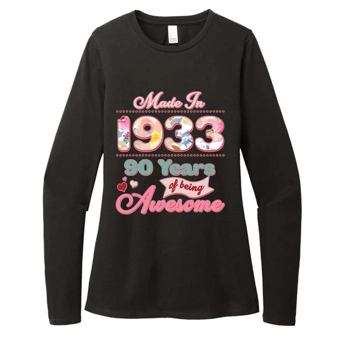 Pink Floral Made In 1933 90 Years Of Being Awesome Birthday Womens CVC Long Sleeve Shirt