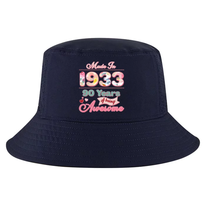 Pink Floral Made In 1933 90 Years Of Being Awesome Birthday Cool Comfort Performance Bucket Hat