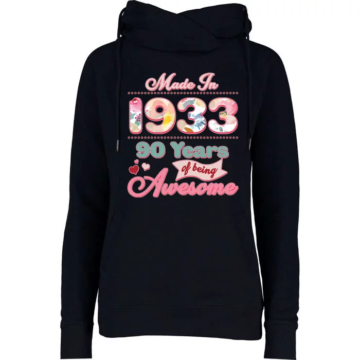 Pink Floral Made In 1933 90 Years Of Being Awesome Birthday Womens Funnel Neck Pullover Hood