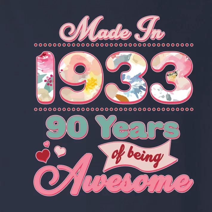 Pink Floral Made In 1933 90 Years Of Being Awesome Birthday Toddler Long Sleeve Shirt