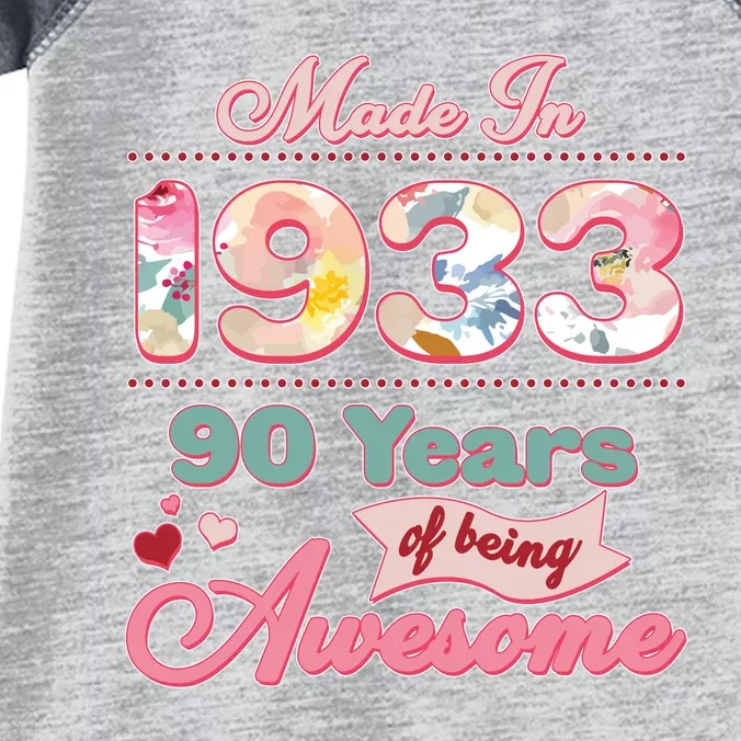 Pink Floral Made In 1933 90 Years Of Being Awesome Birthday Infant Baby Jersey Bodysuit