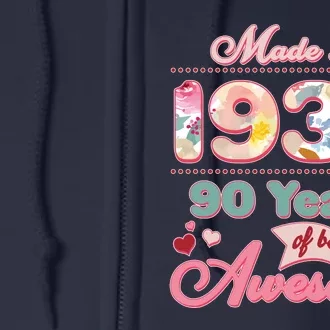 Pink Floral Made In 1933 90 Years Of Being Awesome Birthday Full Zip Hoodie