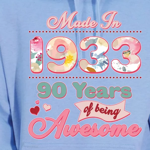 Pink Floral Made In 1933 90 Years Of Being Awesome Birthday Unisex Surf Hoodie