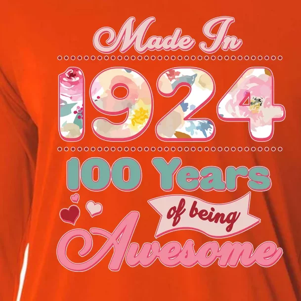 Pink Floral Made In 1924 100 Years Of Being Awesome Birthday Cooling Performance Long Sleeve Crew