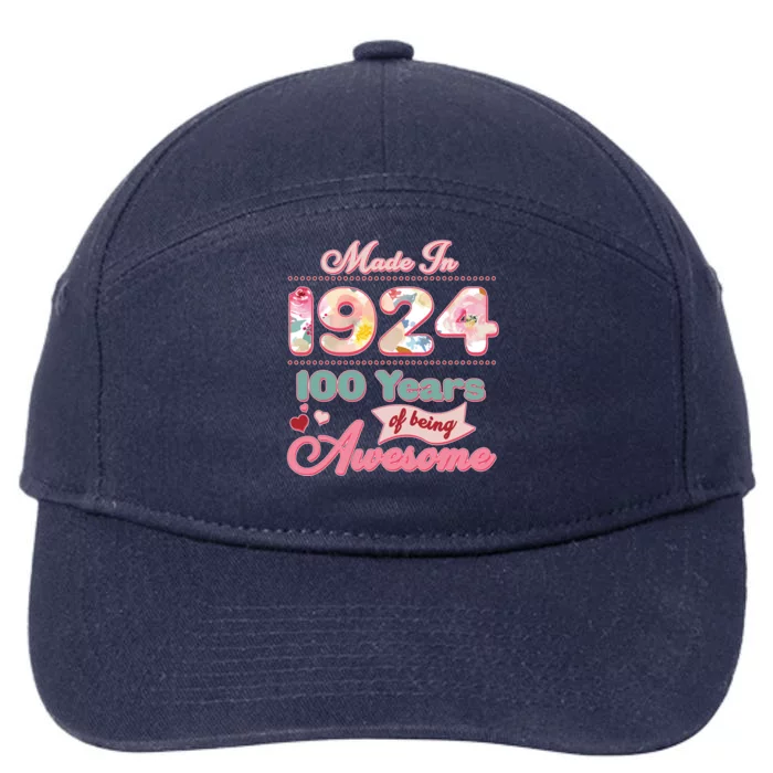 Pink Floral Made In 1924 100 Years Of Being Awesome Birthday 7-Panel Snapback Hat