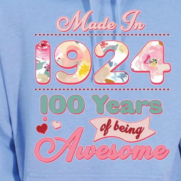 Pink Floral Made In 1924 100 Years Of Being Awesome Birthday Unisex Surf Hoodie