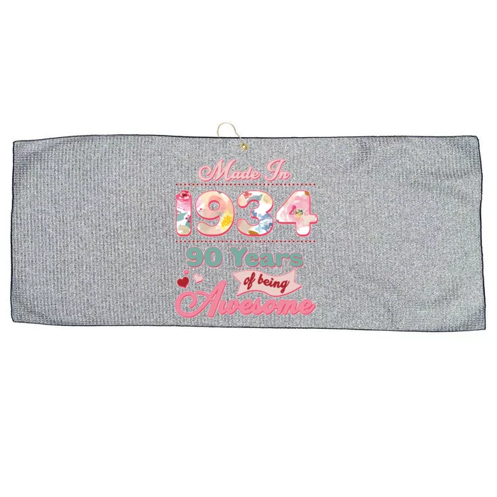 Pink Floral Made In 1934 90 Years Of Being Awesome Birthday Large Microfiber Waffle Golf Towel