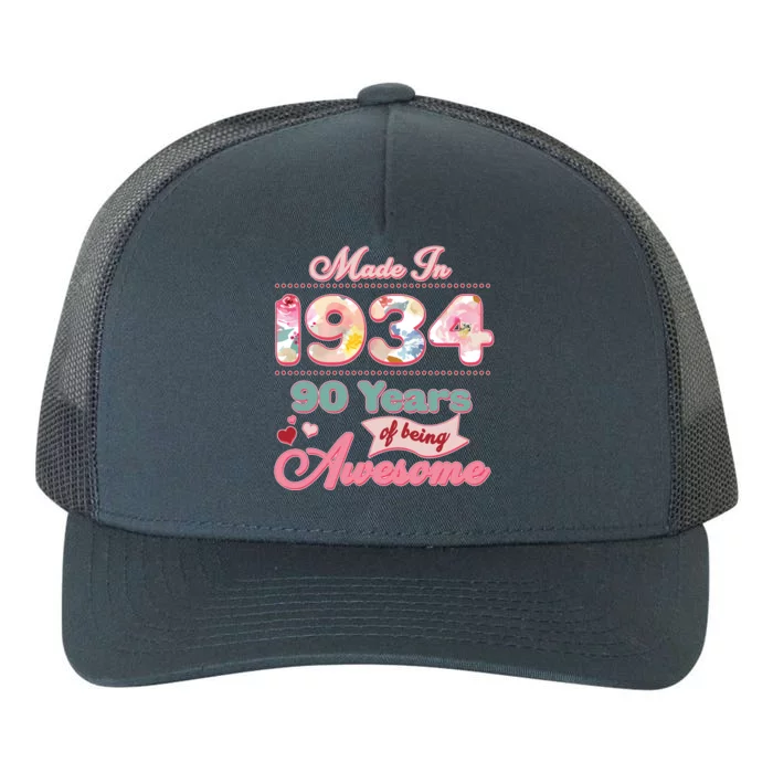 Pink Floral Made In 1934 90 Years Of Being Awesome Birthday Yupoong Adult 5-Panel Trucker Hat