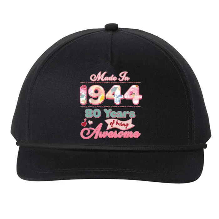 Pink Floral Made In 1944 80 Years Of Being Awesome Birthday Snapback Five-Panel Rope Hat