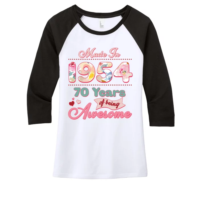 Pink Floral Made In 1954 70 Years Of Being Awesome Birthday Women's Tri-Blend 3/4-Sleeve Raglan Shirt