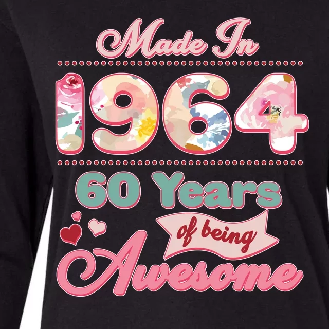 Pink Floral Made In 1964 60 Years Of Being Awesome Birthday Womens Cotton Relaxed Long Sleeve T-Shirt