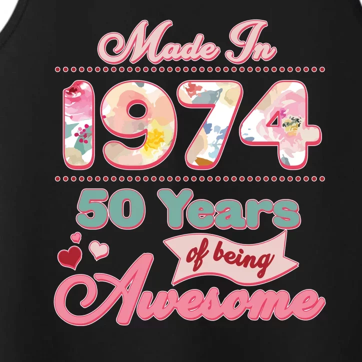 Pink Floral Made In 1974 50 Years Of Being Awesome Birthday Performance Tank