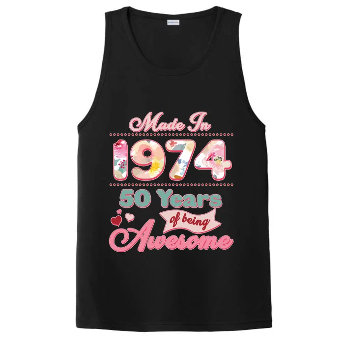 Pink Floral Made In 1974 50 Years Of Being Awesome Birthday Performance Tank