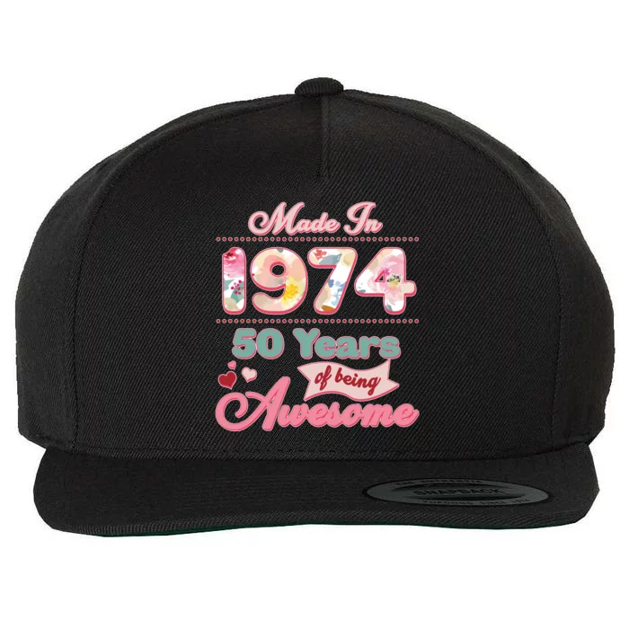 Pink Floral Made In 1974 50 Years Of Being Awesome Birthday Wool Snapback Cap