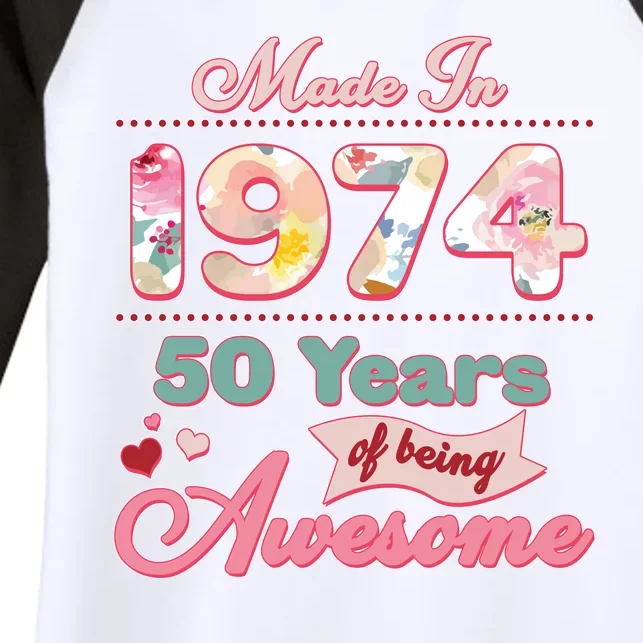 Pink Floral Made In 1974 50 Years Of Being Awesome Birthday Women's Tri-Blend 3/4-Sleeve Raglan Shirt