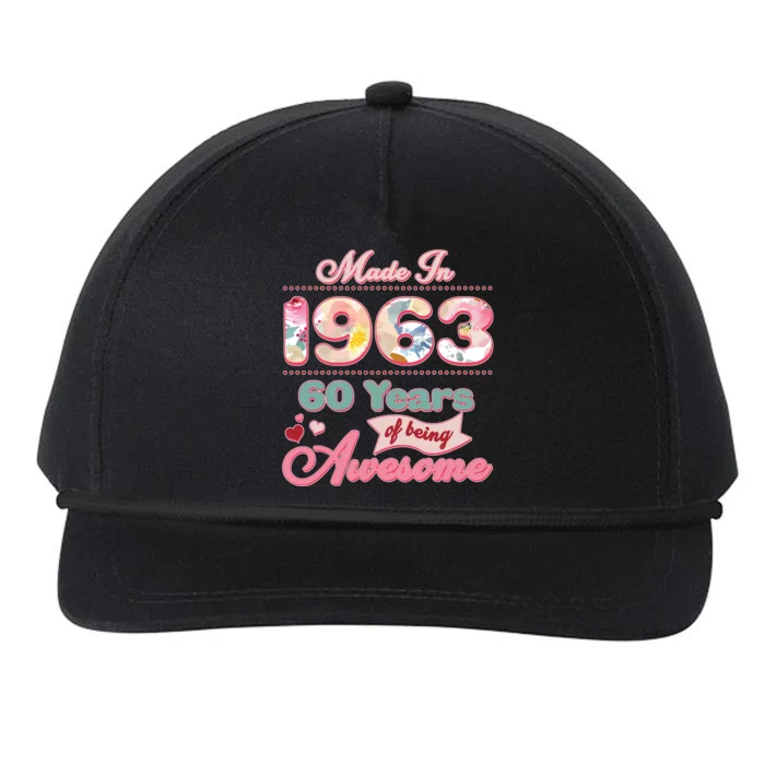 Pink Floral Made In 1963 60 Years Of Being Awesome Birthday Snapback Five-Panel Rope Hat