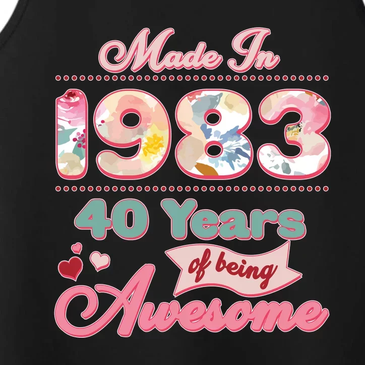 Pink Floral Made In 1983 40 Years Of Being Awesome Birthday Performance Tank