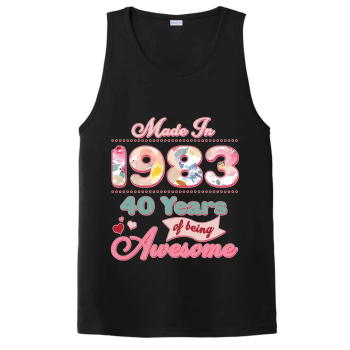 Pink Floral Made In 1983 40 Years Of Being Awesome Birthday Performance Tank