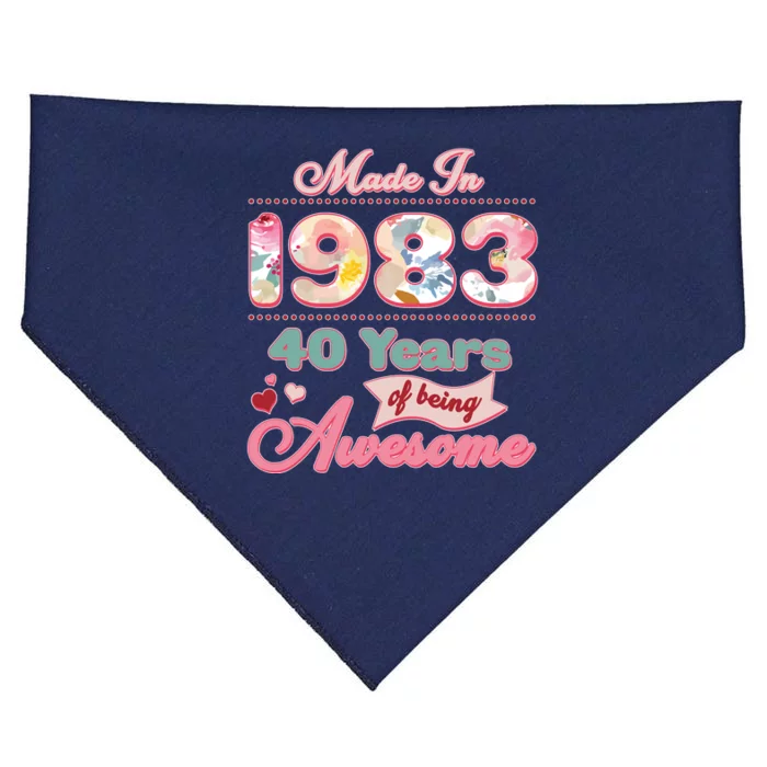 Pink Floral Made In 1983 40 Years Of Being Awesome Birthday USA-Made Doggie Bandana