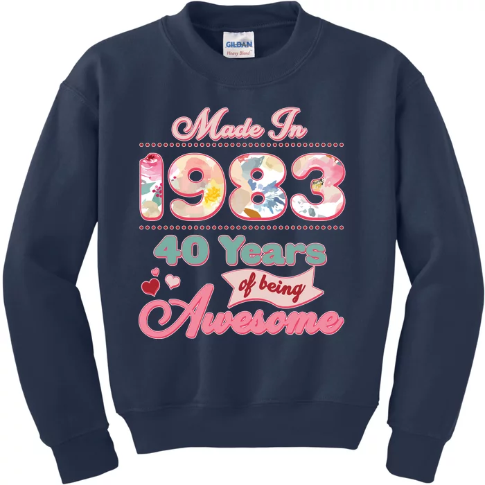 Pink Floral Made In 1983 40 Years Of Being Awesome Birthday Kids Sweatshirt