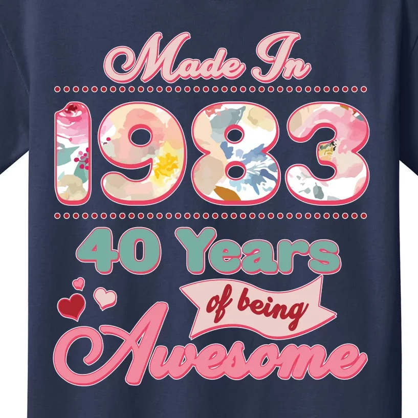 Pink Floral Made In 1983 40 Years Of Being Awesome Birthday Kids T-Shirt