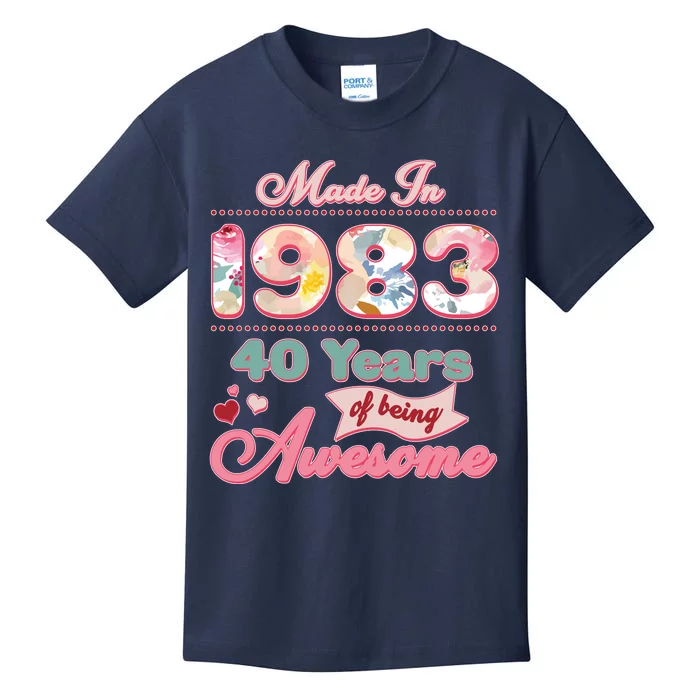 Pink Floral Made In 1983 40 Years Of Being Awesome Birthday Kids T-Shirt