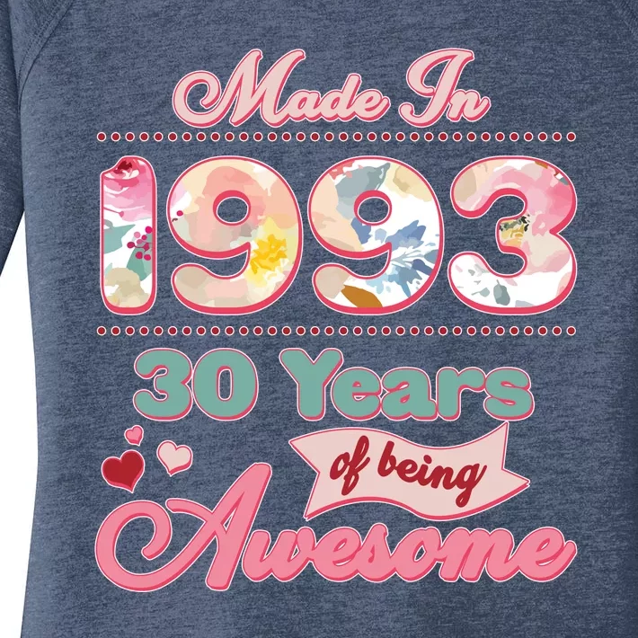 Pink Floral Made In 1993 30 Years Of Being Awesome Birthday Women's Perfect Tri Tunic Long Sleeve Shirt