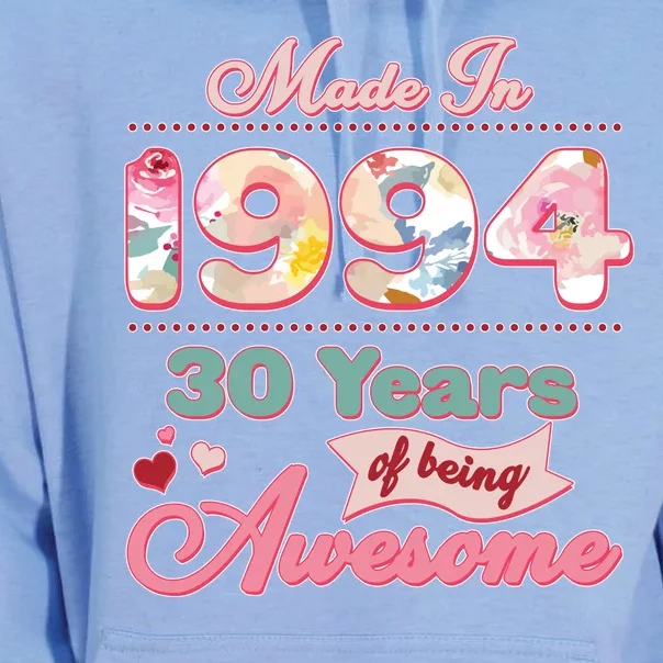 Pink Floral Made In 1994 30 Years Of Being Awesome Birthday Unisex Surf Hoodie