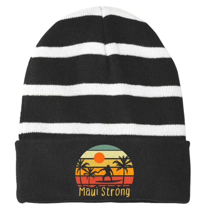 Pray For Maui Hawaii Strong Maui Striped Beanie with Solid Band