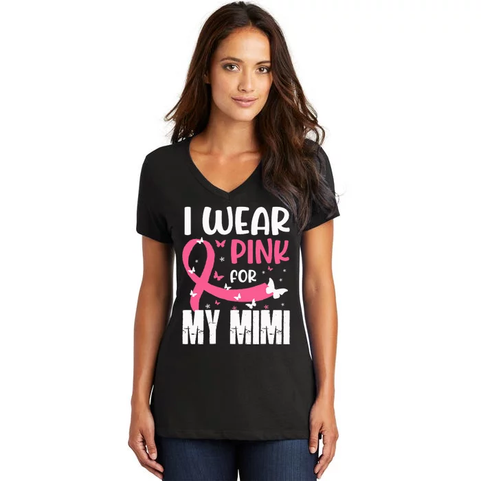 Pink For My Mimi Breast Cancer Awareness Butterfly Women's V-Neck T-Shirt