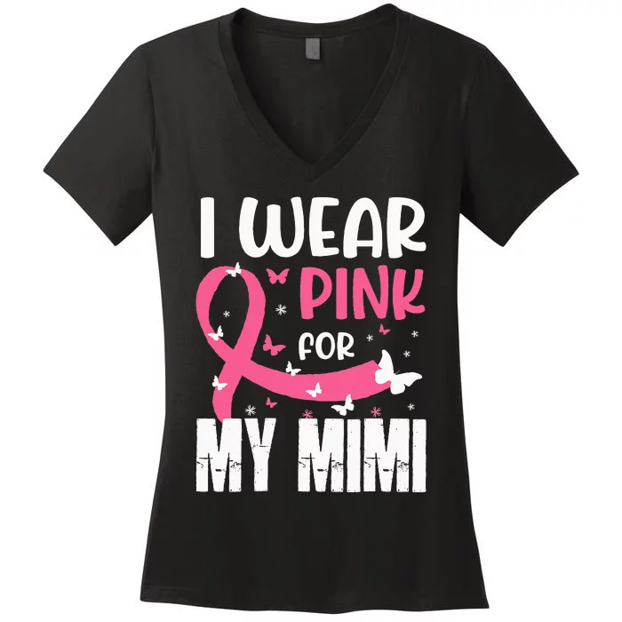 Pink For My Mimi Breast Cancer Awareness Butterfly Women's V-Neck T-Shirt