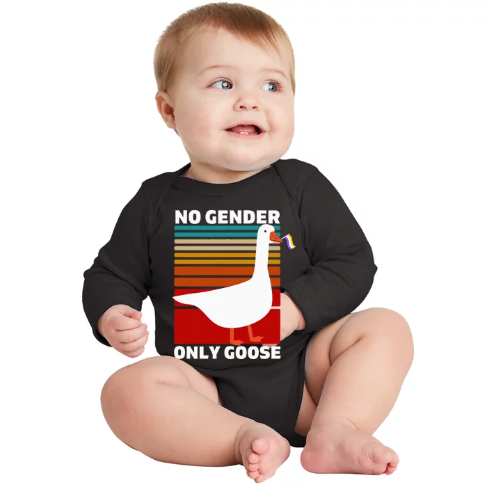 Pride Funny No Gender Only Goose Lgbtq Enby Flag Baby Long Sleeve Bodysuit