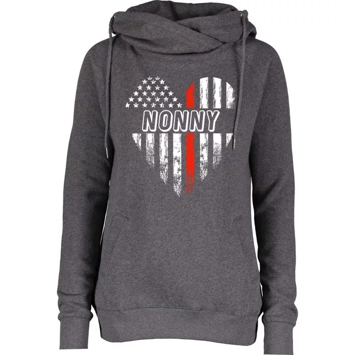 Proud Firefighter Nonny American Flag Heart Gift Womens Funnel Neck Pullover Hood