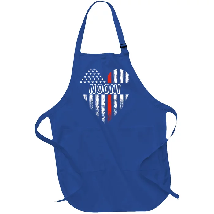 Proud Firefighter Nooni American Flag Heart Gift Full-Length Apron With Pocket