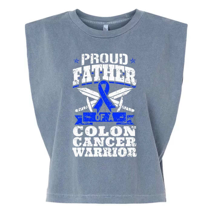 Proud Father Of A Colon Cancer Warrior Awareness Ribbon Garment-Dyed Women's Muscle Tee