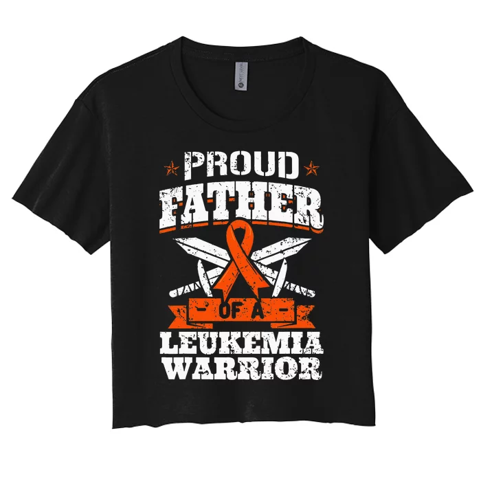 Proud Father Of A Leukemia Warrior Dad Awareness Ribbon Women's Crop Top Tee