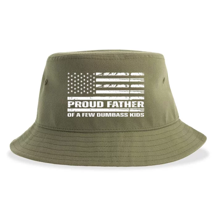 Proud Father Of A Few Dumbass Kids Usa Flag Funny Fathers Day Sustainable Bucket Hat